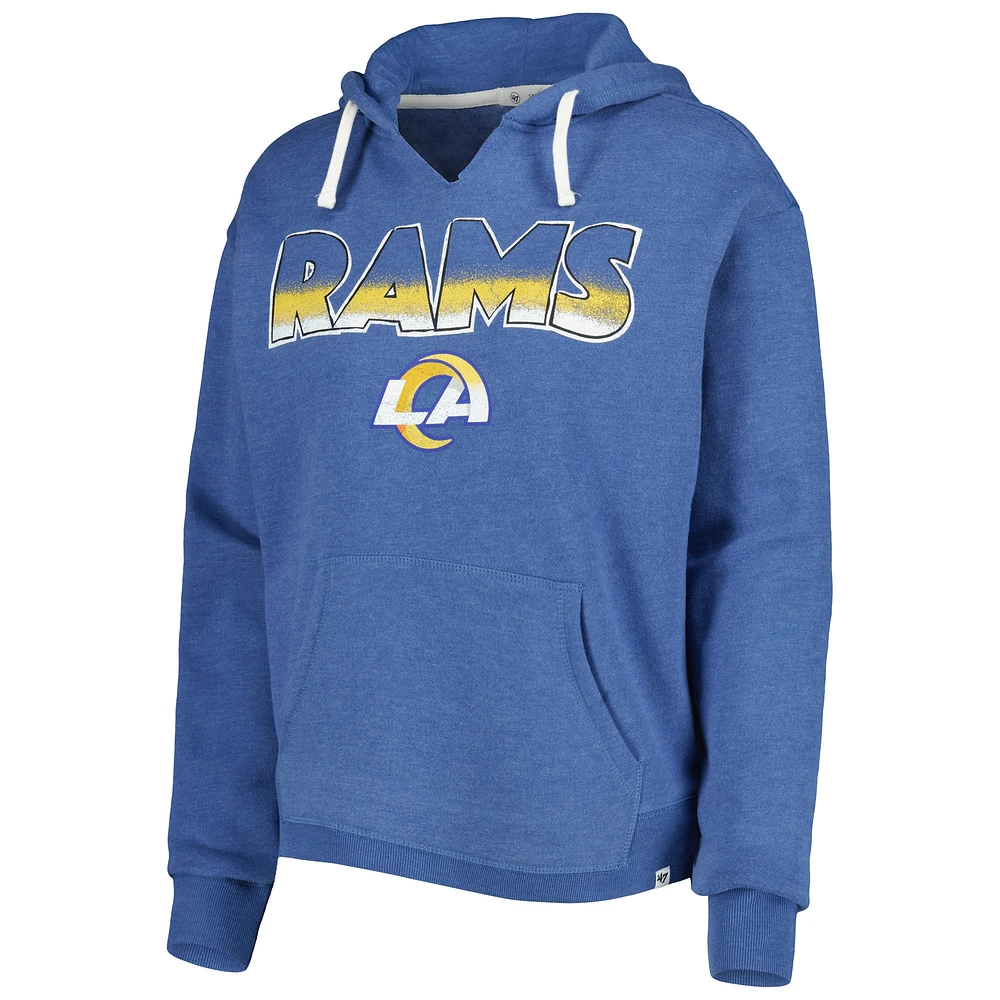 Women's '47 Royal Los Angeles Rams Color Rise Kennedy Notch Neck Pullover Hoodie