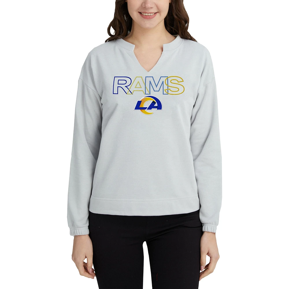 T-shirt à manches longues et col cranté Concepts Sport gris Los Angeles Rams Sunray pour femmes