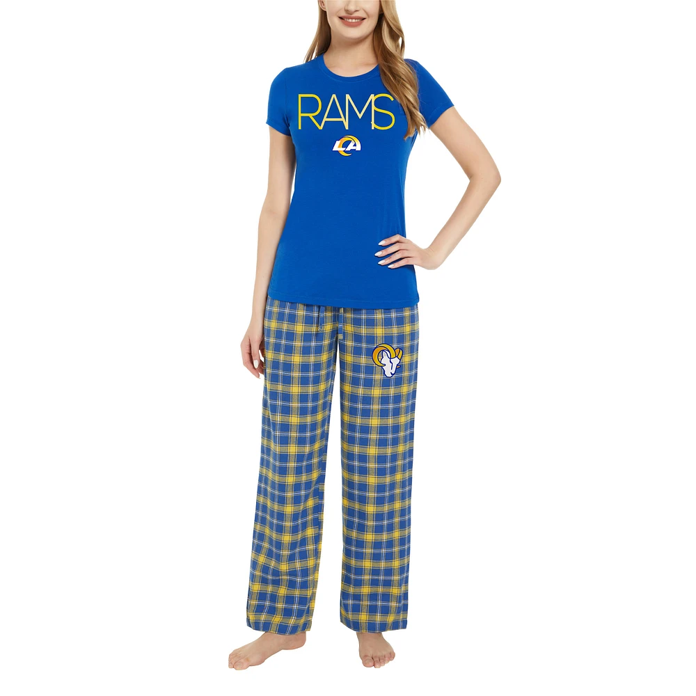 Ensemble de nuit Concepts Sport Royal/Gold Los Angeles Rams Arctic T-shirt et pantalon en flanelle pour femmes