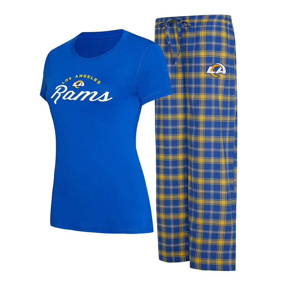 Ensemble de nuit pour femme Concepts Sport Royal/doré Los Angeles Rams Arctic T-shirt et pantalon en flanelle