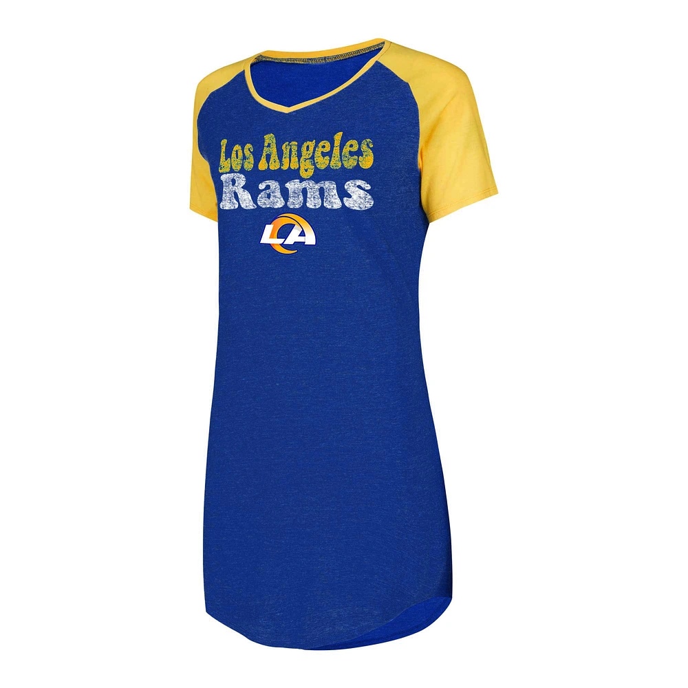 Chemise de nuit raglan à col en V Concepts Sport Royal/Gold Los Angeles Rams pour femmes