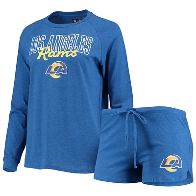 Concepts Sport Royal Los Angeles Rams Meter Knit Haut raglan à manches longues et short Ensemble de nuit