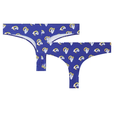 Women's Concepts Sport Royal Los Angeles Rams Record Allover Print Knit Thong