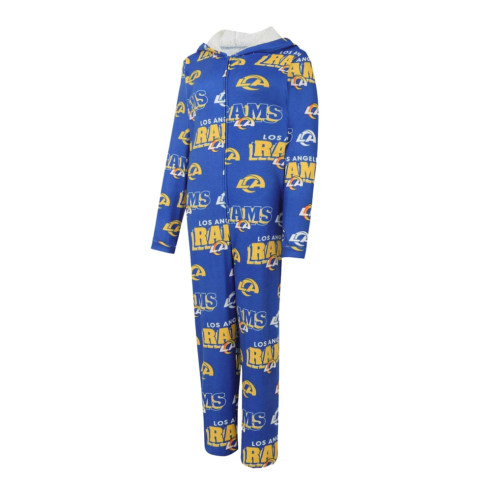 Women's Concepts Sport Royal Los Angeles Rams Roadway Allover Print Microfleece Full-Zip Union Suit