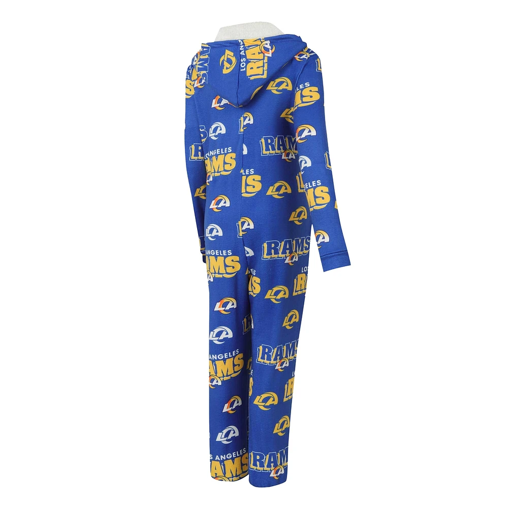 Women's Concepts Sport Royal Los Angeles Rams Roadway Allover Print Microfleece Full-Zip Union Suit