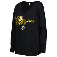 Women's Cuce Black Los Angeles Rams Sequin Logo V-Neck Pullover Sweatshirt