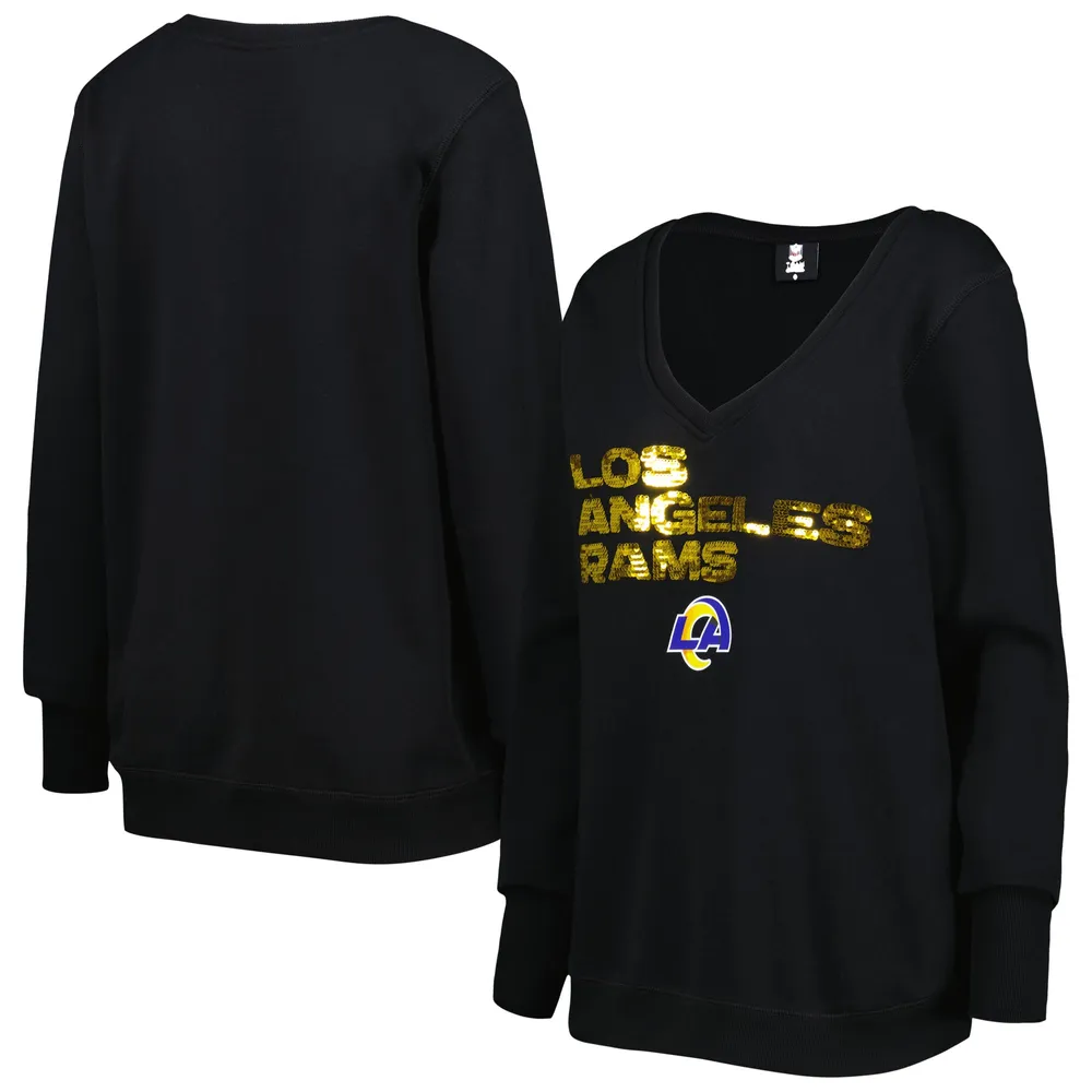 Sweat-shirt noir à encolure en V avec logo Los Angeles Rams Cuce pour femme