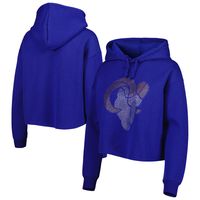 Women's Cuce Royal Los Angeles Rams Crystal Logo Cropped Pullover Hoodie