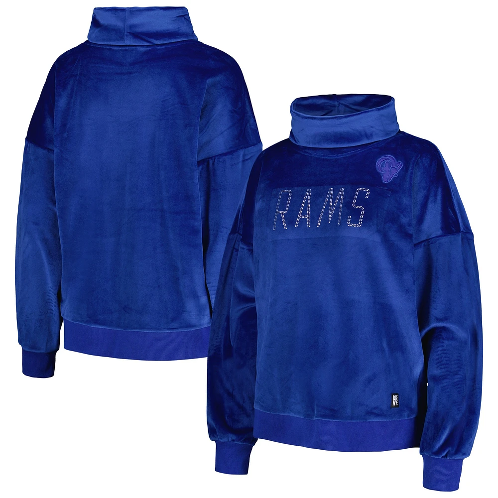 Sweat-shirt à col cheminée avec strass DKNY Sport Royal Los Angeles Rams Deliliah pour femmes