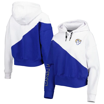 Women's DKNY Sport White/Royal Los Angeles Rams Bobbi Color Blocked Pullover Hoodie