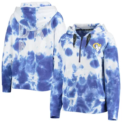 Women's Philadelphia Eagles DKNY Sport White/Black Dakota Oversized Tie-Dye  Half-Zip Hoodie