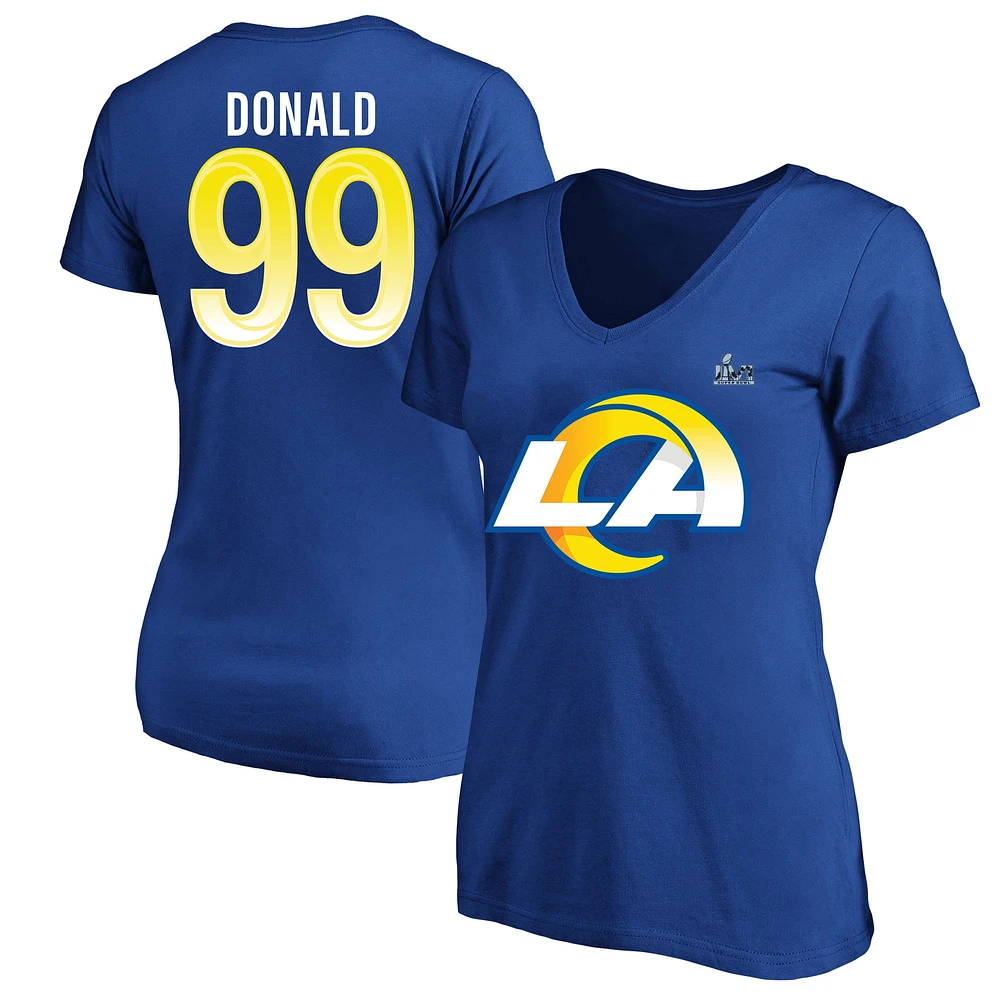 Fanatics pour femmes Aaron Donald Royal Los Angeles Rams Super Bowl LVI Bound Grande taille Nom et numéro T-shirt à col en V