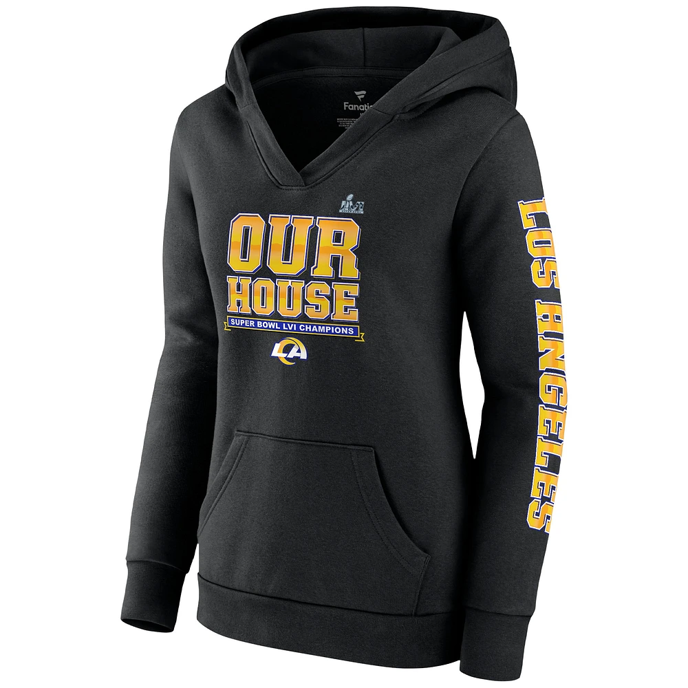 Sweat à capuche noir Fanatics pour femmes des Rams de Los Angeles Super Bowl LVI Champions Hometown Audible