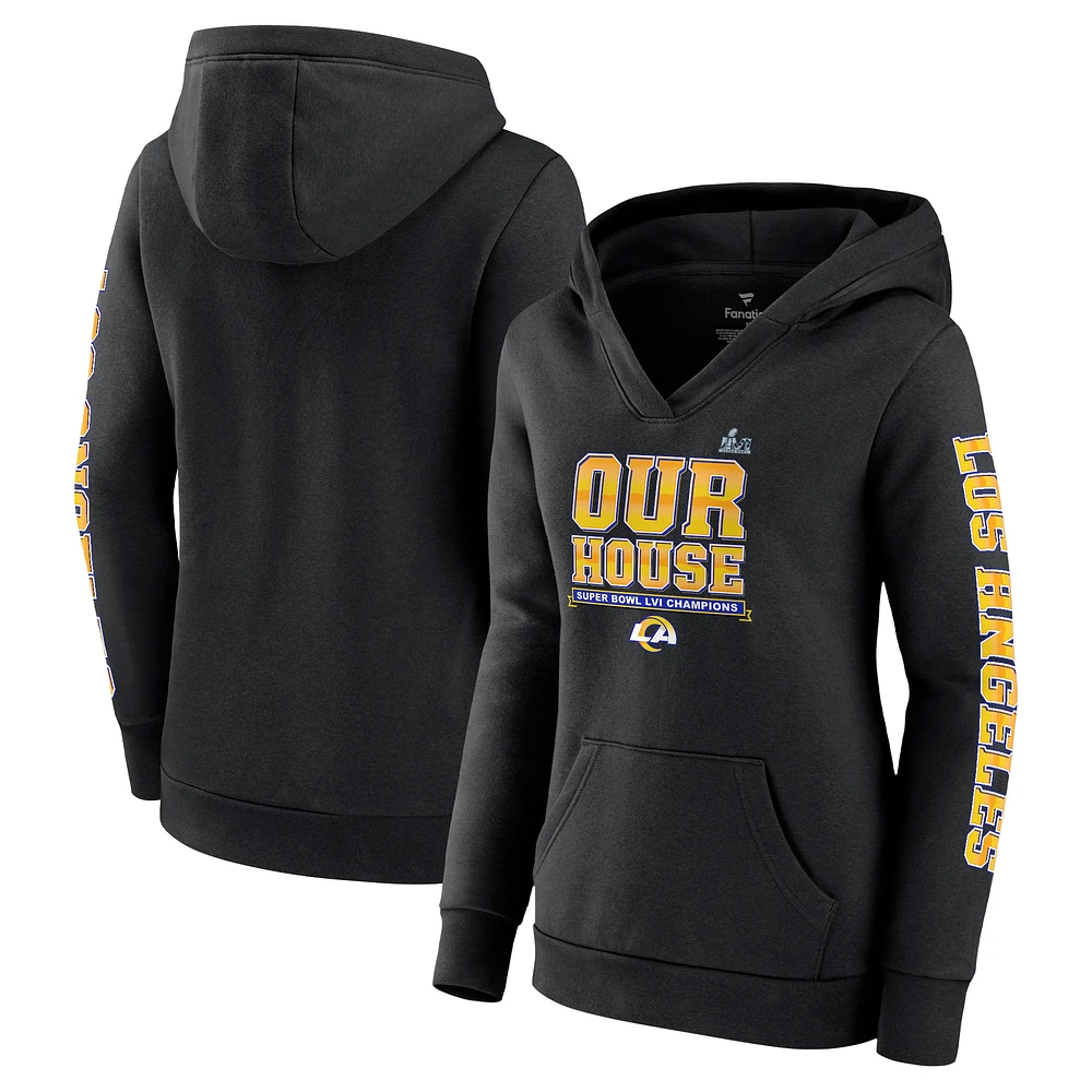 Women's Fanatics Black Los Angeles Rams Super Bowl LVI Champions Hometown Audible Pullover Hoodie