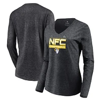 T-shirt à manches longues et col en V incliné emblématique pour femmes Fanatics Charcoal Los Angeles Rams 2021 NFC Champions