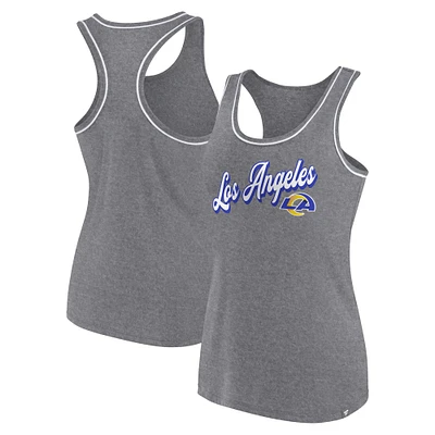 Débardeur gris Fanatics pour femmes Los Angeles Rams Wordmark Logo Racerback Scoop Neck