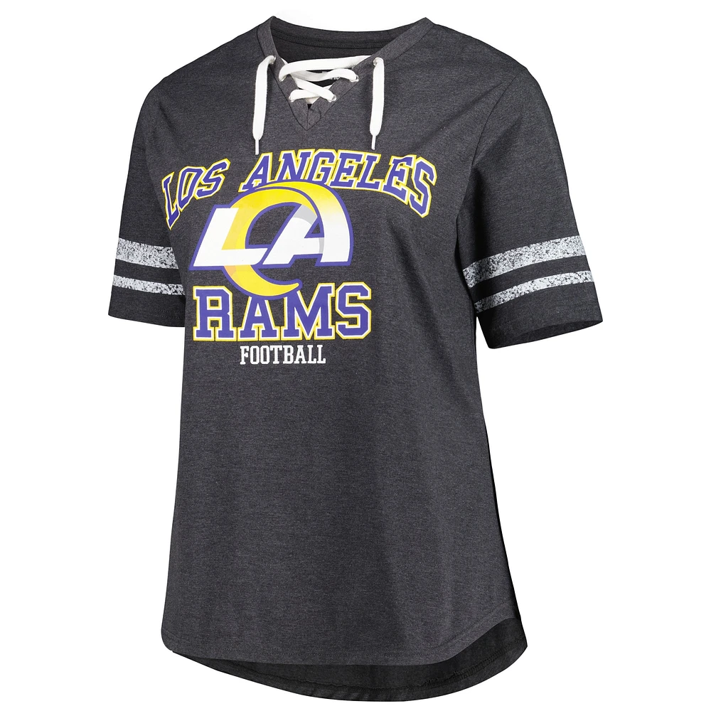 Women's Fanatics Heather Charcoal Los Angeles Rams Plus Lace-Up V-Neck T-Shirt