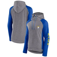 Sweat à capuche léger entièrement zippé Fanatics Heather Grey/College Royal Los Angeles Rams Blind Side pour femmes