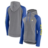 Sweat à capuche léger entièrement zippé Fanatics Heather Grey/College Royal Los Angeles Rams Blind Side pour femmes