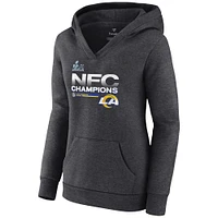 Sweat à capuche col en V pour femmes Fanatics Heathered Charcoal Los Angeles Rams 2021 NFC Champions Locker Room Trophy Collection