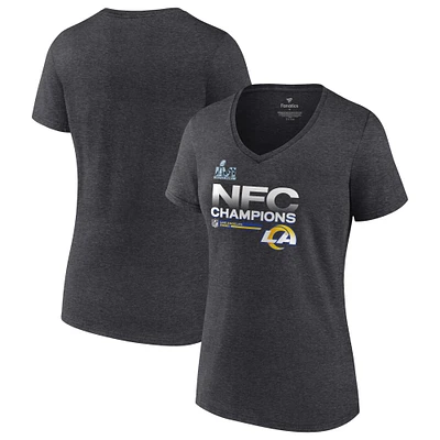 Women's Fanatics Heathered Charcoal Los Angeles Rams 2021 NFC Champions Locker Room Trophy Collection V-Neck T-Shirt