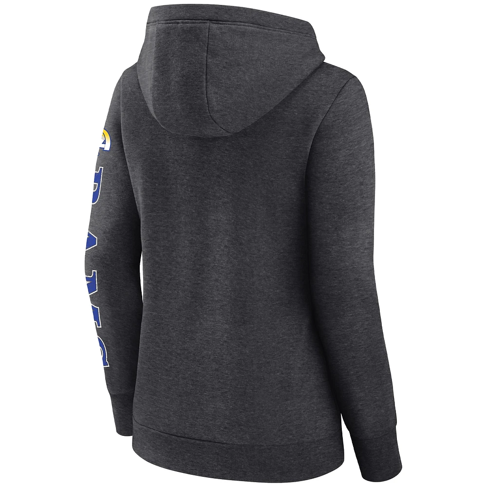 Sweat à capuche rétro pour femmes Fanatics Heathered Charcoal Los Angeles Rams Super Bowl LVI Champions