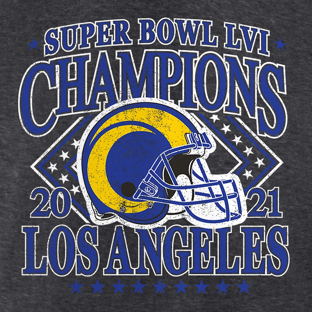 Sweat à capuche rétro pour femmes Fanatics Heathered Charcoal Los Angeles Rams Super Bowl LVI Champions