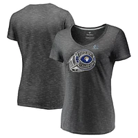 T-shirt à col en V Fanatics Heathered Charcoal pour femmes des Los Angeles Rams Super Bowl LVI Champions Ring Bling