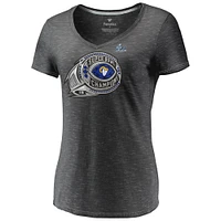 T-shirt à col en V Fanatics Heathered Charcoal pour femmes des Los Angeles Rams Super Bowl LVI Champions Ring Bling