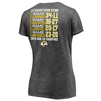 T-shirt à col en V Fanatics Heathered Charcoal pour femmes des Rams de Los Angeles Super Bowl LVI Champions Schedule