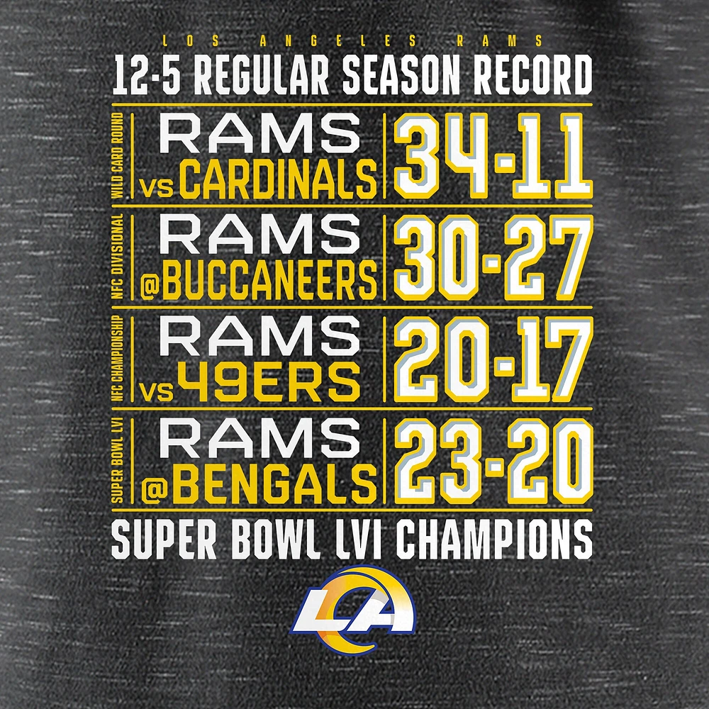 T-shirt à col en V Fanatics Heathered Charcoal pour femmes des Rams de Los Angeles Super Bowl LVI Champions Schedule