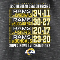 Women's Fanatics Heathered Charcoal Los Angeles Rams Super Bowl LVI Champions Schedule V-Neck T-Shirt