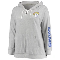 Women's Fanatics Heathered Gray Los Angeles Rams Plus Lace-Up Pullover Hoodie