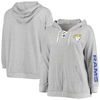 Women's Fanatics Heathered Gray Los Angeles Rams Plus Lace-Up Pullover Hoodie