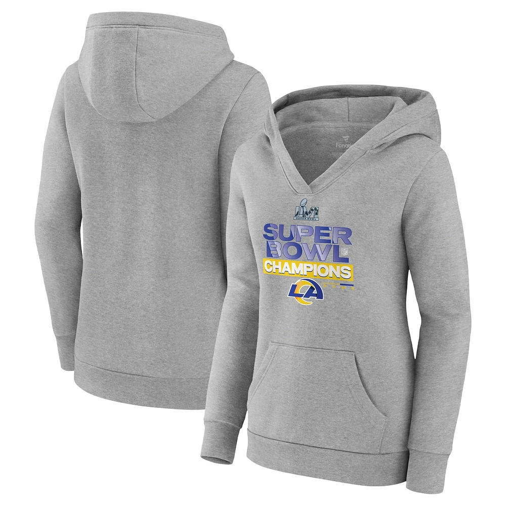 Fanatics pour femmes gris chiné Los Angeles Rams Super Bowl LVI Champions Locker Room Trophy Collection Pull à capuche