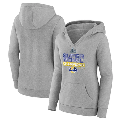 Women's Fanatics Heathered Gray Los Angeles Rams Super Bowl LVI Champions Locker Room Trophy Collection Pullover Hoodie