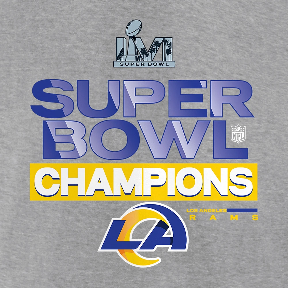 Fanatics pour femmes gris chiné Los Angeles Rams Super Bowl LVI Champions Locker Room Trophy Collection T-shirt à col en V