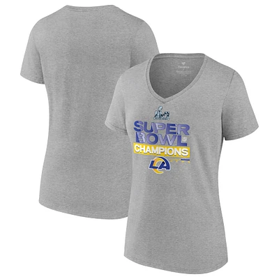 Fanatics pour femmes gris chiné Los Angeles Rams Super Bowl LVI Champions Locker Room Trophy Collection T-shirt à col en V