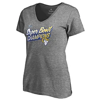 Women's Fanatics Heathered Gray Los Angeles Rams Super Bowl LVI Champions Paint Script V-Neck T-Shirt