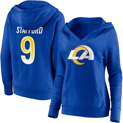 Women's Fanatics Matthew Stafford Royal Los Angeles Rams Player Icon Name & Number V-Neck Pullover Hoodie