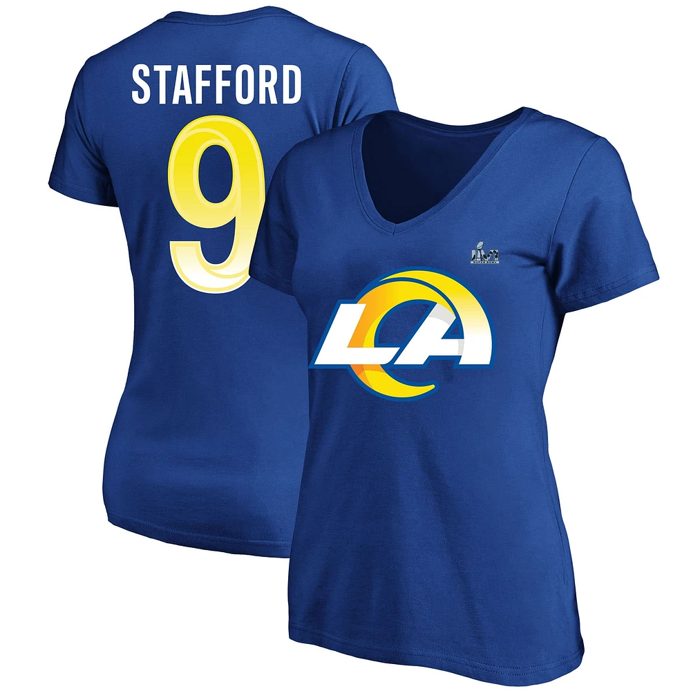 Fanatics pour femmes Matthew Stafford Royal Los Angeles Rams Super Bowl LVI Grande taille Nom et numéro T-shirt à col en V