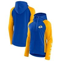 Women's Fanatics Royal/Gold Los Angeles Rams End Around Lightweight Raglan Full-Zip Hoodie Jacket