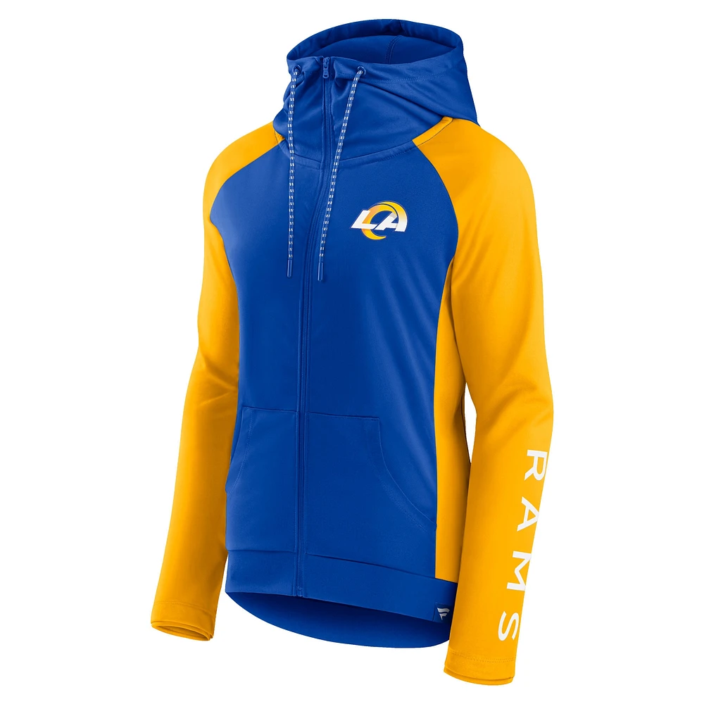 Veste à capuche légère raglan entièrement zippée pour femmes Fanatics Royal/Gold Los Angeles Rams End Around