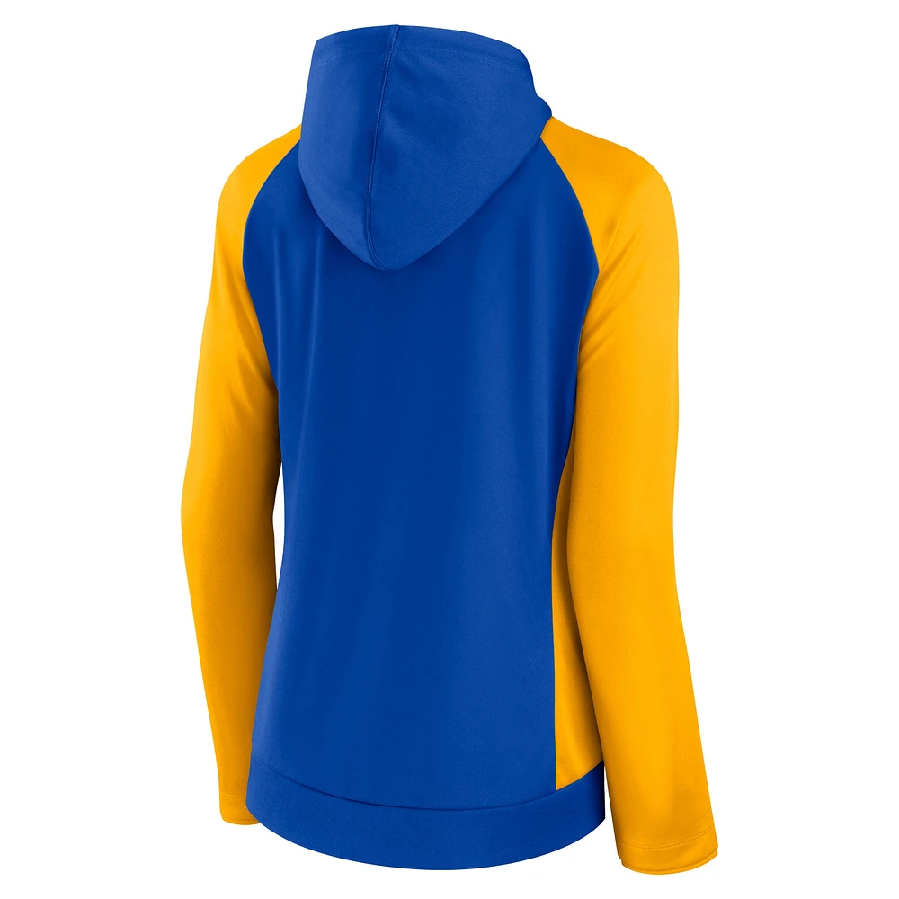 Veste à capuche légère raglan entièrement zippée pour femmes Fanatics Royal/Gold Los Angeles Rams End Around