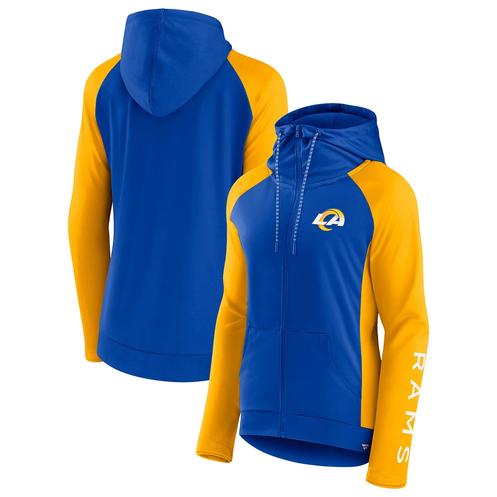 Veste à capuche légère raglan entièrement zippée pour femmes Fanatics Royal/Gold Los Angeles Rams End Around