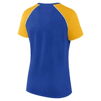 T-shirt raglan pailleté pour femme Fanatics Royal/Gold Los Angeles Rams