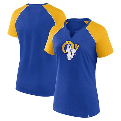 T-shirt raglan pailleté pour femme Fanatics Royal/Gold Los Angeles Rams