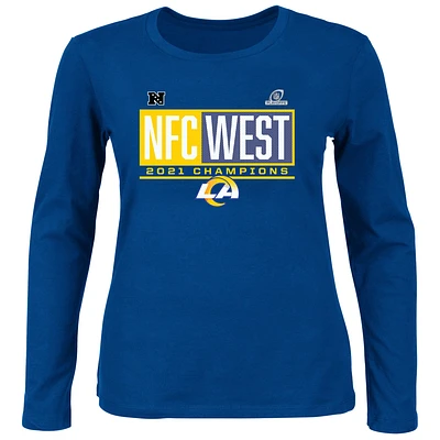 T-shirt à manches longues et col rond Fanatics Royal Los Angeles Rams 2021 NFC West Division Champions pour femmes, grande taille, bloqué préféré