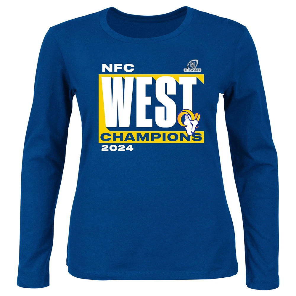 T-shirt à manches longues et col rond pour femme Fanatics Royal Los Angeles Rams 2024 NFC West Division Champions grande taille