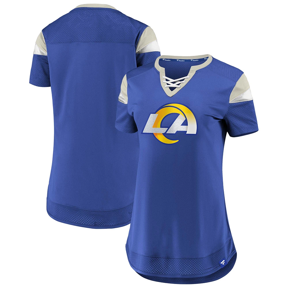 T-shirt à lacets Fanatics Royal Los Angeles Rams Draft Me pour femmes